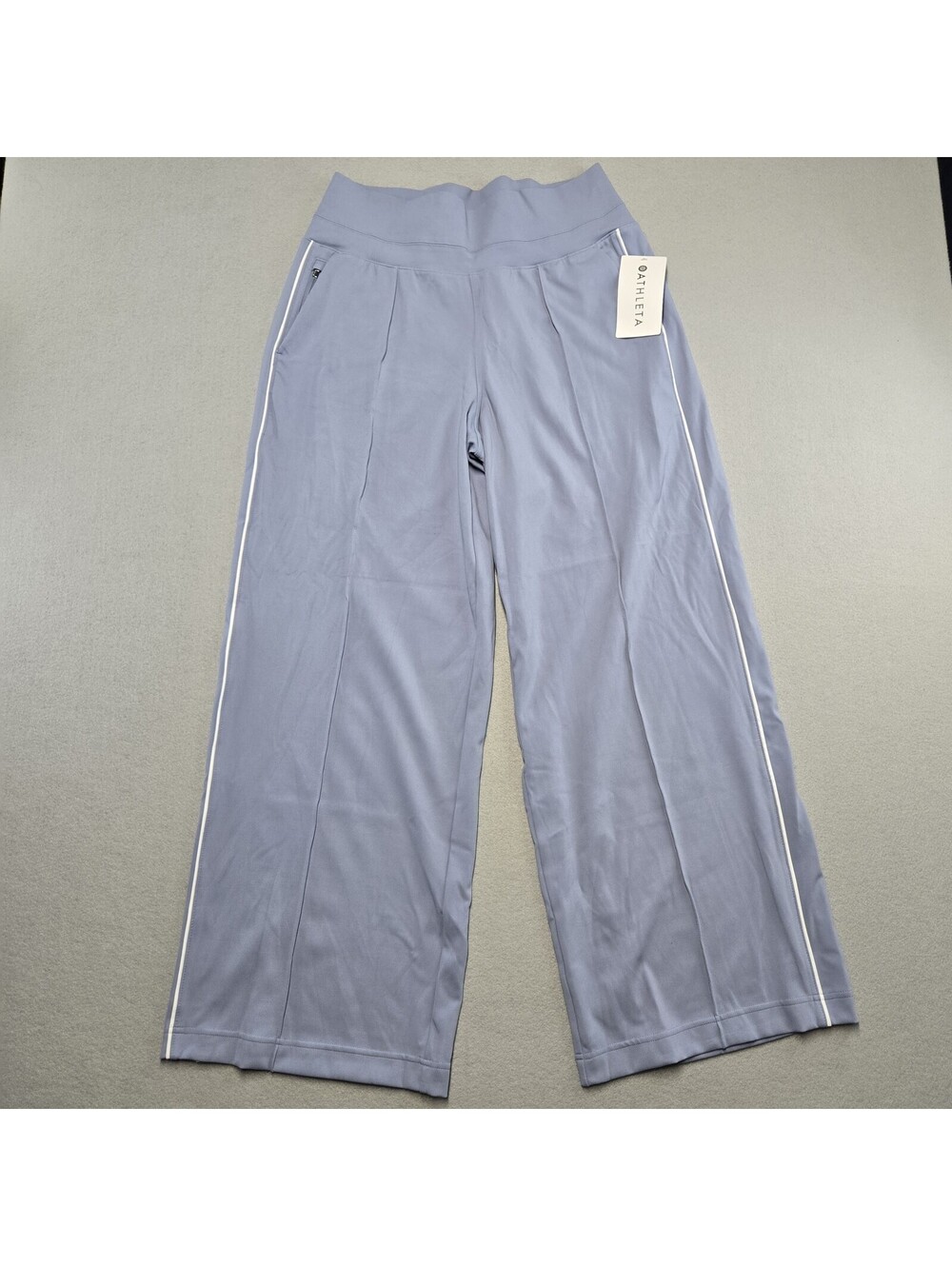 Athleta Venice Track Stripe Wide Leg Pants Womens L Periwinkle Knit NWT 854424